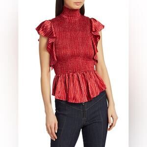 Cinq A Sept Kimiko Smocked 100% Silk Top Size XS